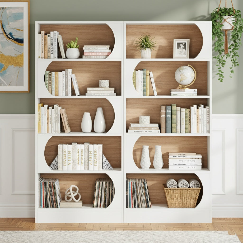 Boekenplank – Boekenkast – Boekrek – Opbergkast – Open Kast – 6-Laags – Wit – Modern Boogontwerp – Stevig Hardhout – Eenvoudige Montage