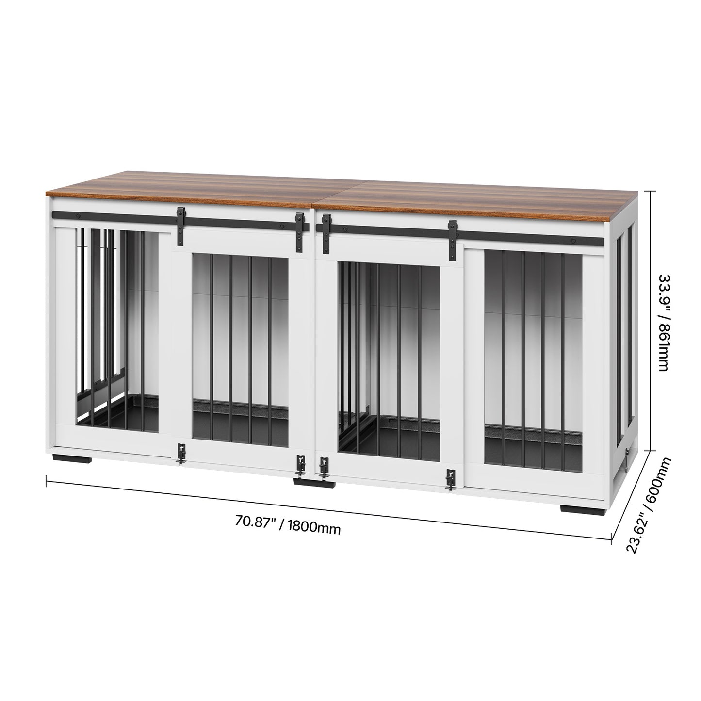Hondenbench – Hondenkooi – Hondenhok – Hondenkooi Meubel – Bench Voor Grote Honden – 72 Inch – Houten Bank – Uitneembare Plastic Trays