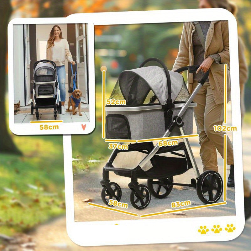 Hondenwagen – Hondenbuggy – Hondenkar – Dierenwagen – Draagwagen – 2-in-1 Opvouwbaar Design – Remmen & Power Windows – Lichtgewicht Polyester – Max 15 kg