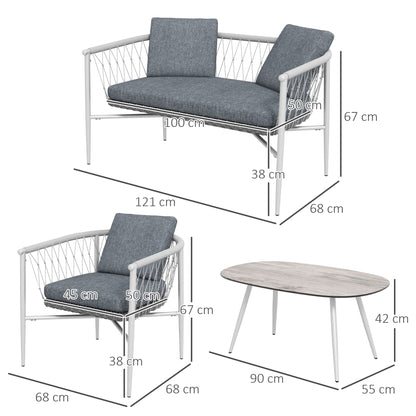 4-Delige Loungeset – Tuinmeubelset – Schommelstoel – Tuinstoelen – Loungestoelen – Grijs – Schommelfunctie – Weerbestendig Polyrattan Met Metalen Frame