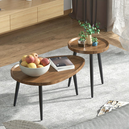 Industriële Bijzettafels – Salontafel – Side Table – Koffietafel – Nesting Tafels – Set van 2 – Walnootkleurig PVC Blad – Zwart Metalen Frame