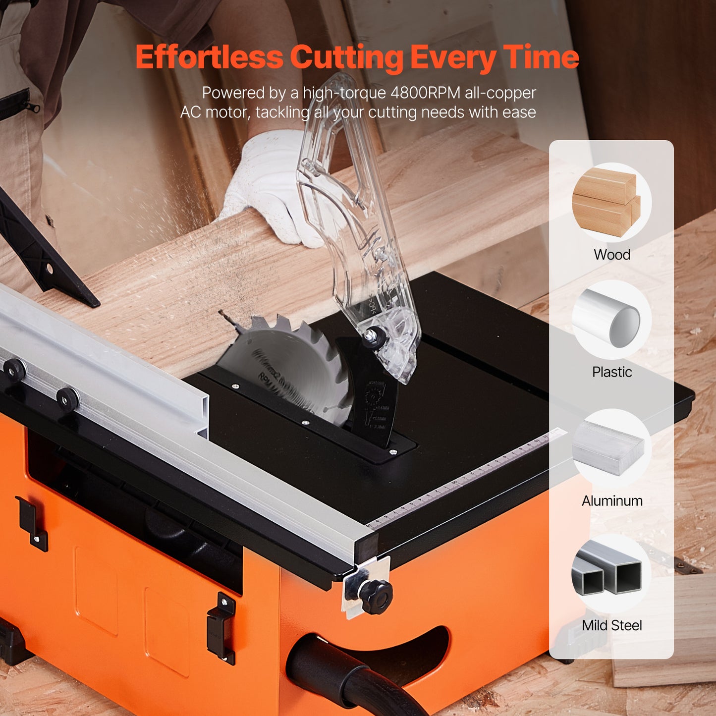 Tafelschaaf – Tafelzaag – Cirkelzaag – Houtzaag – Verstekzaag – Compact Oranje Zwart – 1200W Motor – Zaagcapaciteit 225 mm