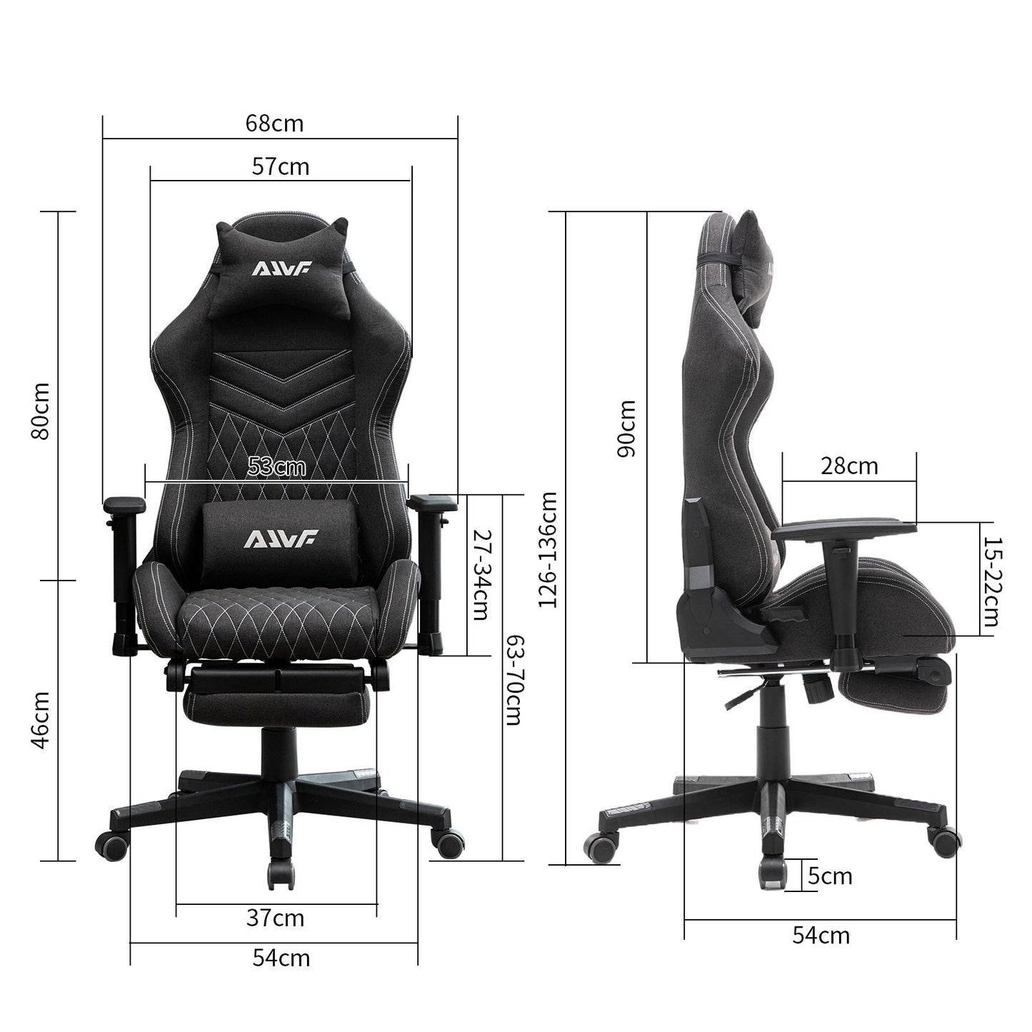 Gamingstoel – Gamestoel – Gaming Chair – Game Stoel – Bureaustoel – Ademend Stof – Pocketveer Zitting – Verstelbare Voetsteun – Opbergtas – Zwart