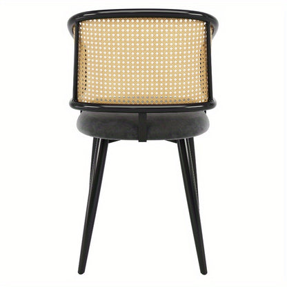 Eetkamerstoel – Stoel – Dining Chair – Keukenstoel – Caféstoel – Set Van 2 Stoelen – Fluwelen Zitting Met Rieten Rugleuning – Stevig Metalen Frame