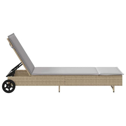 Ligstoel – Ligbed – Relaxstoel – Tuinstoel – Poly Rattan – Verstelbare Rugleuning – Wieltjes Met Kussen - QUORE