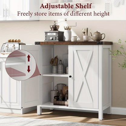 Farmhouse Sidetable – Dressoir – Buffetkast – Opbergkast – Haltafel – Compact Ontwerp – Stevig MDF Metalen Poten – Wit Met Bruin