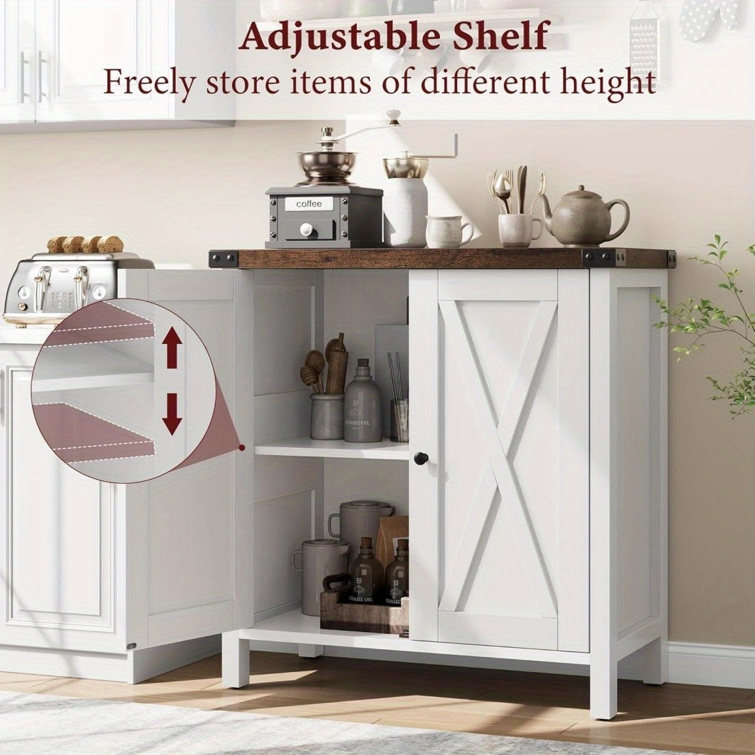 Farmhouse Sidetable – Dressoir – Buffetkast – Opbergkast – Haltafel – Wit MDF Met Metalen Poten – Compact Ontwerp, 2 Lades