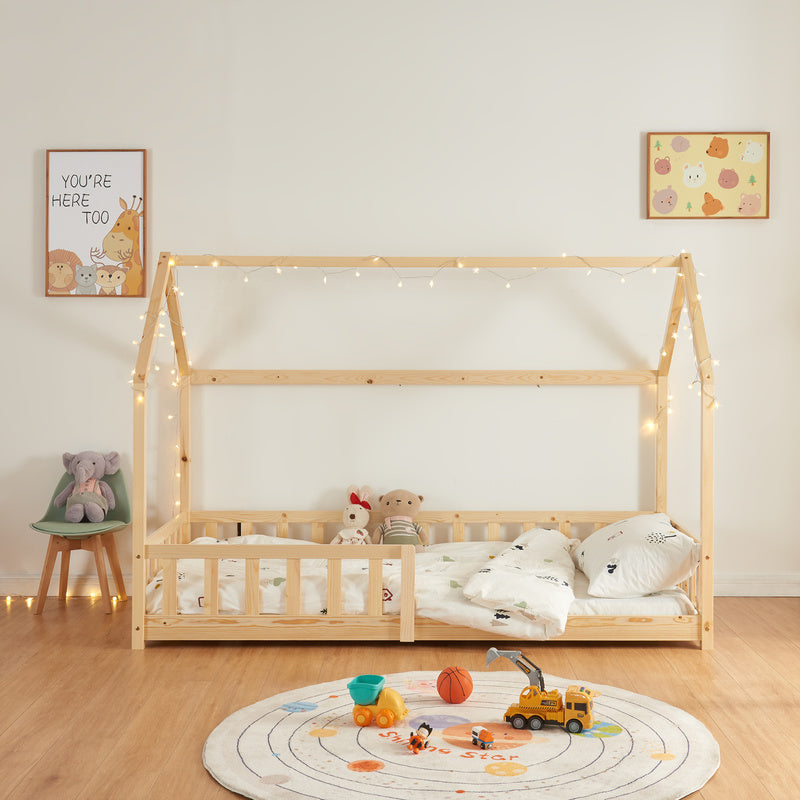 Kinderbed – Kinderbedden – Eenpersoonsbed – Hoogslaper – Stapelbed – Grijs – 90x200 cm – Massief Dennehout – Valbeveiliging