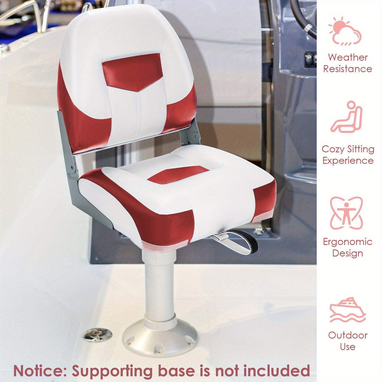 Bootstoel – Bootstoel Klapstoel – Inklapbare Bootstoel – Bootstoelen Set – Boot Zitstoel – Inklapbaar Design – Waterbestendig PVC & 11cm Schuimvulling – Rood/Wit 2 Stuks Set