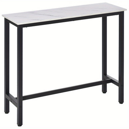 Bartafel – Bar Tafel – Statafel – Keukentafel – Eettafel – Marmerlook Blad – Zwart Metalen Frame – Verstelbare Antislipvoetjes – 120x40x100 cm
