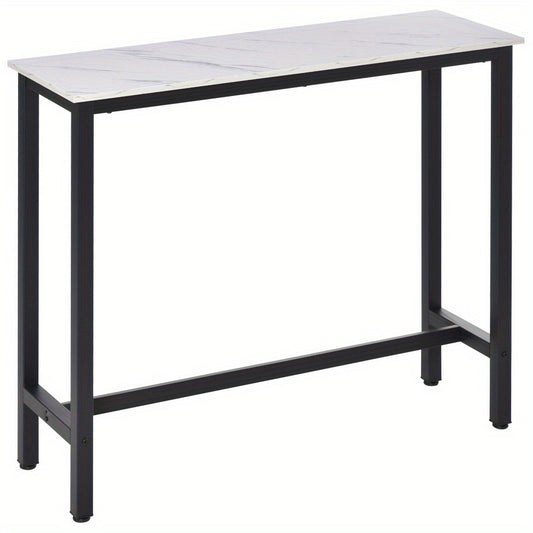 Bartafel – Bar Tafel – Statafel – Keukentafel – Eettafel – Marmerlook Blad – Zwart Metalen Frame – Verstelbare Antislipvoetjes – 120x40x100 cm