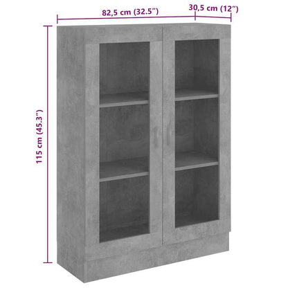 Modern Freestanding Display Cabinet with Doors & Shelves - Concrete Gray Wood Construction, 81.53cmH x 82.55cmW x 114.55cmD Storage Cabinet, 3.2 Cu Ft Capacity, Sturdy Floor Cabinet for Living Room, Home Office, Entryway - Ea