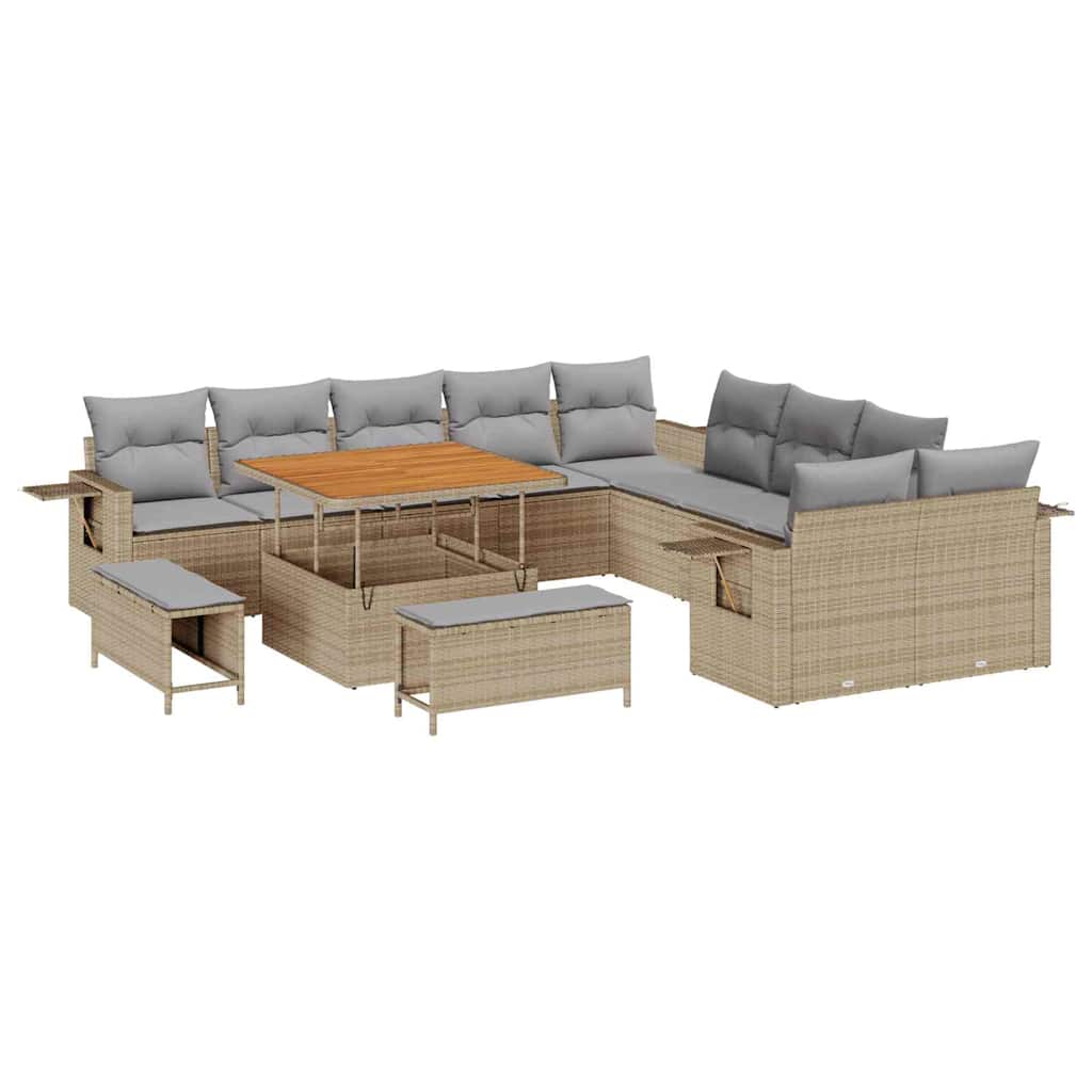 Tuinbank – Buitenbank – Loungeset – Tuinmeubel – Poly Rattan – Modulaire Opstelling – UV-Bestendig – Beige Met Kussens