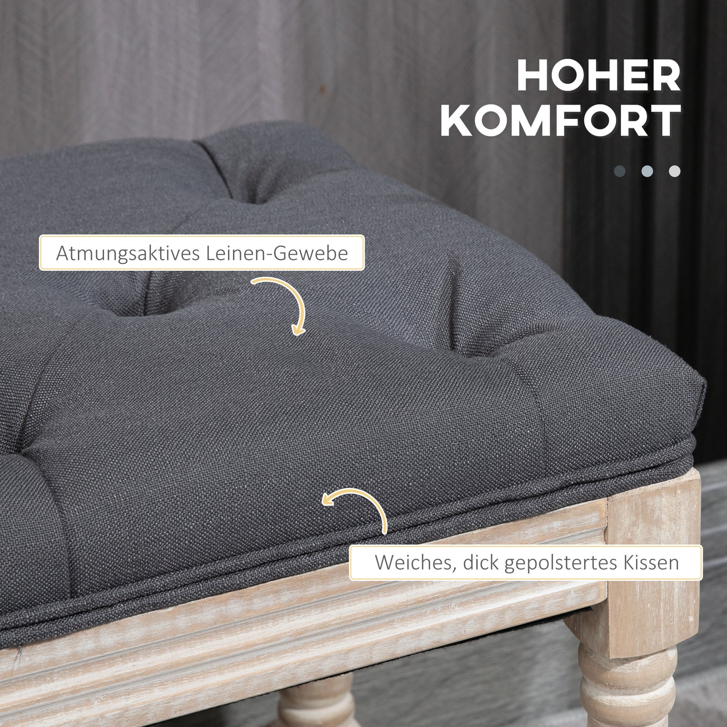 Opbergbank – Zitbank – Schoenenbank – Halbank – Opbergmeubel – Vintage Design – Rubberen Houten Frame – Comfortabele Zitting Met Knoopstiksel