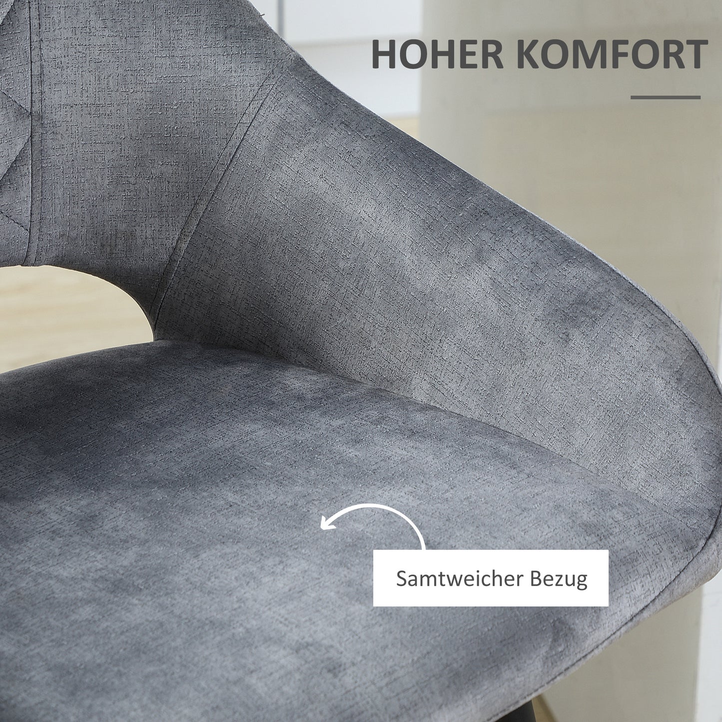 Barkrukken – Barstoelen – Bistrostoelen – Keukenstoelen – Counterstoelen – Fluweel Bekleed – Stevig Stalen Frame – Zithoogte 67 cm – Set van 2 – Grijs