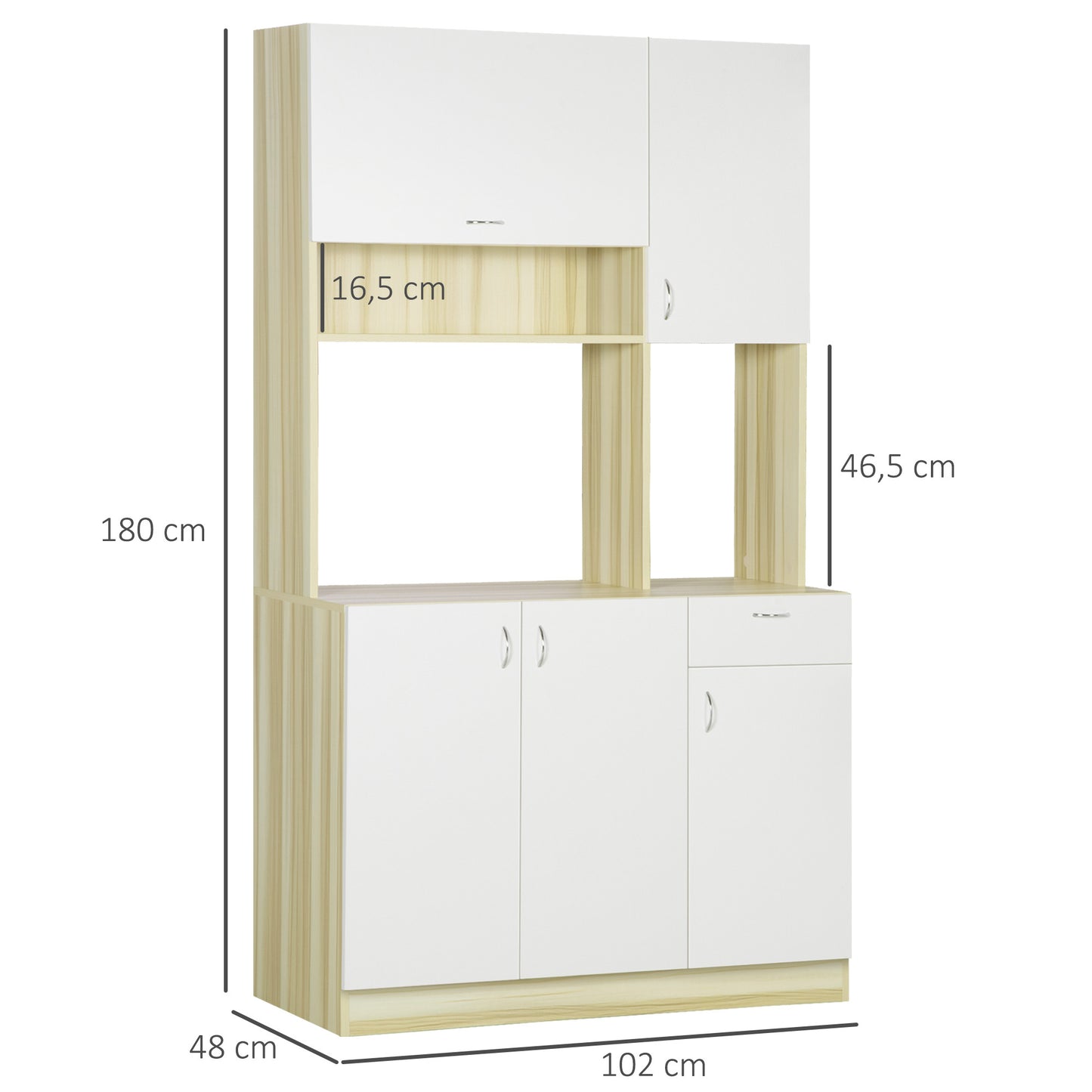 Keukenbuffet – Keukenkast – Dressoir – Kast – Opbergmeubel – Wit/Natuurlijk Hout – Verstelbare Planken – Anti-Kantel Systeem