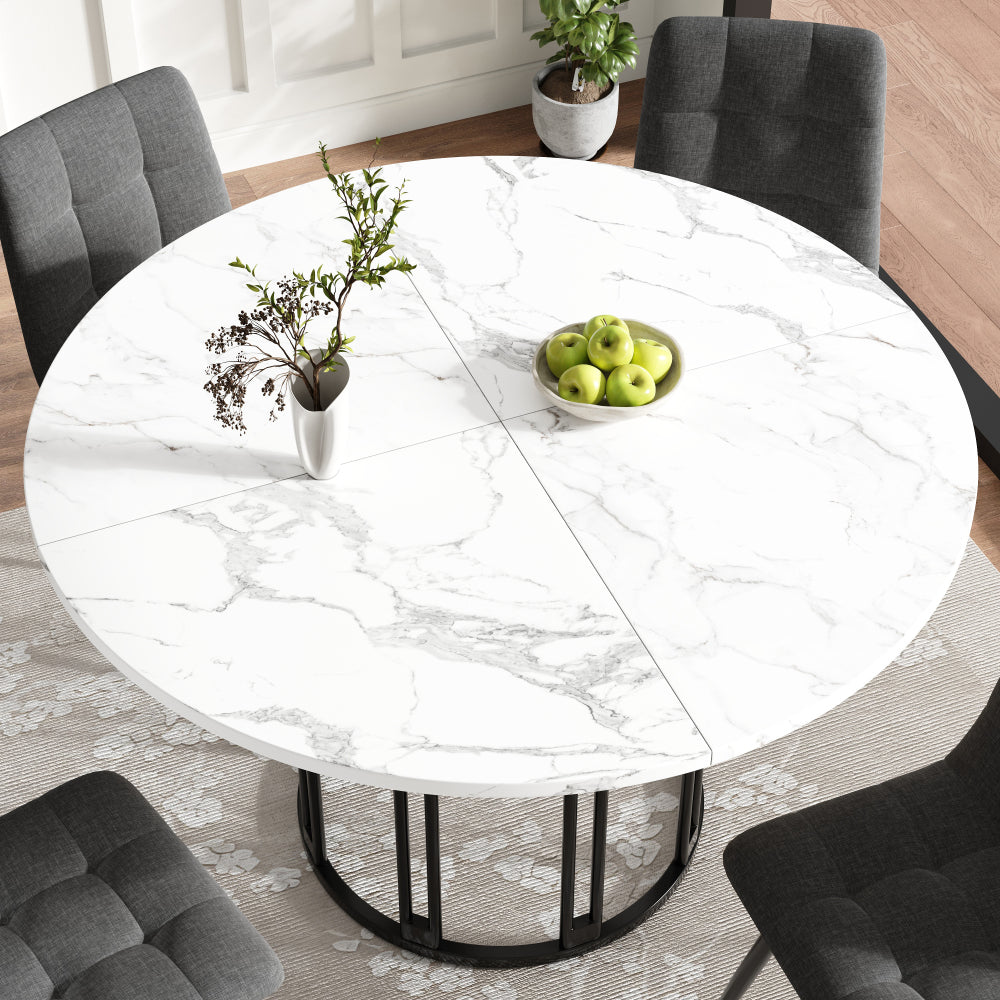Eettafel – Tafel – Eetkamertafel – Keukentafel – Ronde Tafel – Marmerprint Blad – Stevige Metalen Poten – Direct Gebruiksklaar