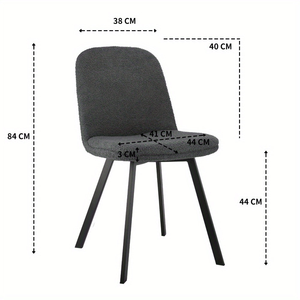 Eetkamerstoel – Stoel – Kuipstoel – Keukenstoel – Dining Chair – Teddy Fleece – Zachte Bekleding – Stabiel Metalen Frame – Set van 2