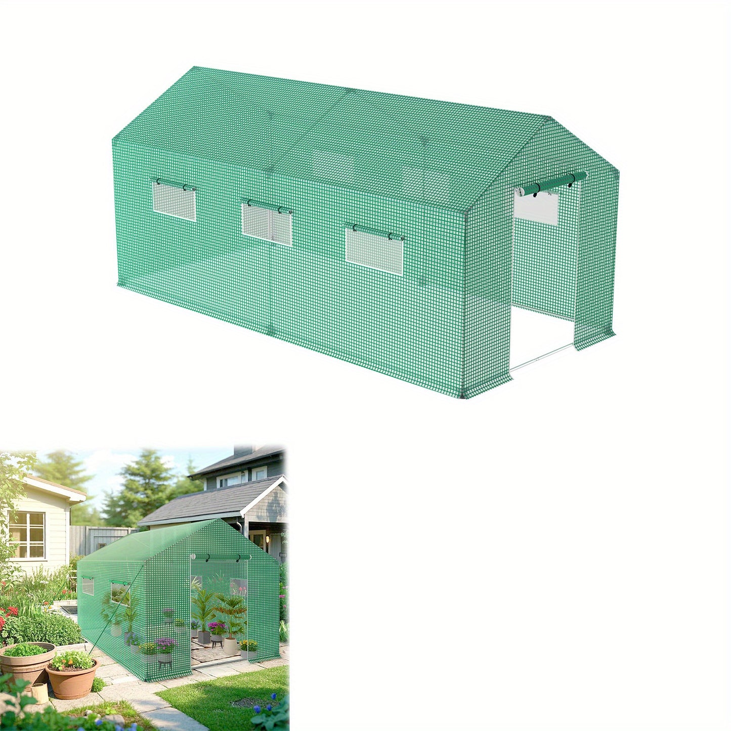 Galvanized Foil Tunnel Greenhouse with Door and Mesh Window, Green, Sizes 3x2x2m/4. 5x2x2m-Ideal for Plant Cultivation