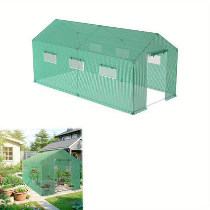 Galvanized Foil Tunnel Greenhouse with Door and Mesh Window, Green, Sizes 3x2x2m/4. 5x2x2m-Ideal for Plant Cultivation