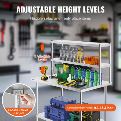 RVS Werktafel – Werkbank – Keukentafel – Werkblad – Werkplek – Verstelbare Dubbele Legplank – Roestvrij Staal 12"x48"