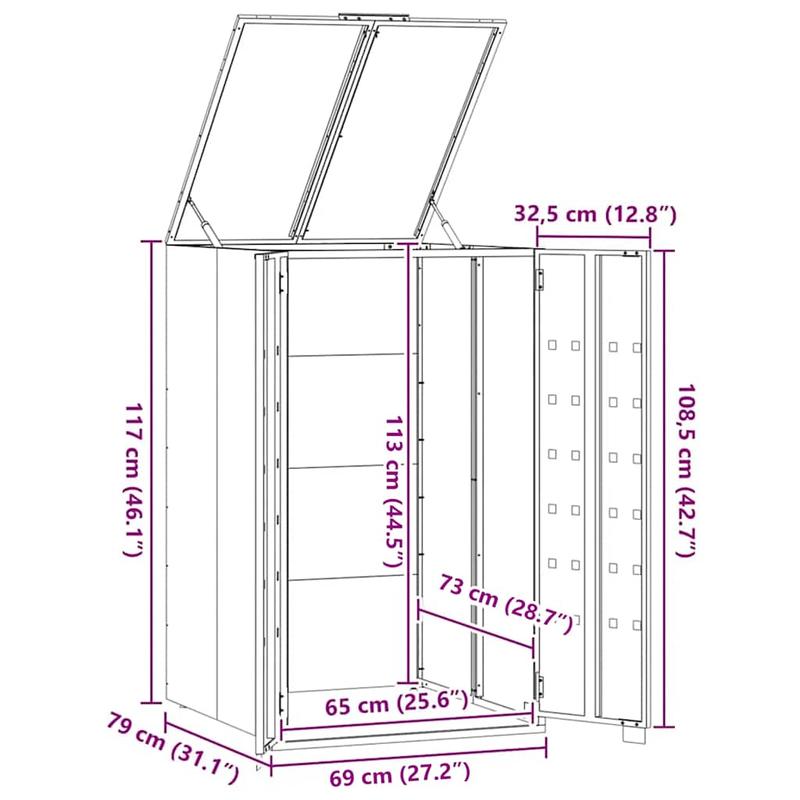 Afvalcontainer Buiten – Afvalbak – Vuilnisbak – Prullenbak – Afvalton – Gepoedercoat Staal – Grote Capaciteit 69x79x117 cm