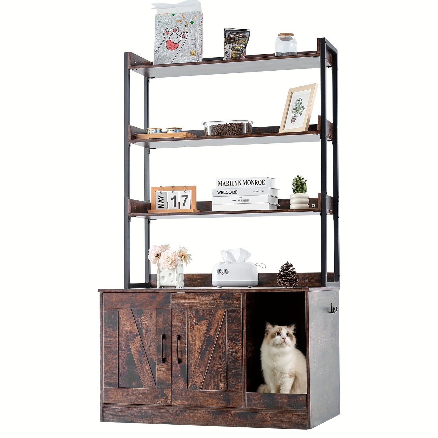 kattenbakhuisje – kattenbakombouw – kattenbakmeubel – kattenkast – kattenhuis – met 4 opberglades – stevig hout en metaal – geurwerend & stijlvol design