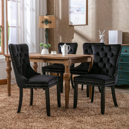 Set of 2 Modern Luxury Tufted Velvet Dining Chairs - Plush Upholstered Seats with Nailhead Trim, Dark Brown/Black Legs & Neutral-Toned Cushion, Easy-Clean Fabric for Contemporary Dining Room, Living Room, or Office - Multi-Co