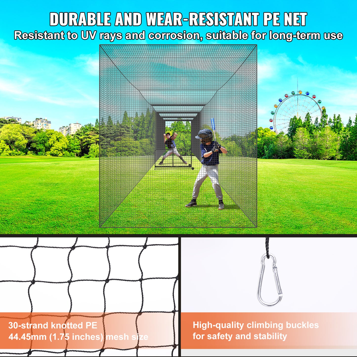 Slagnet Baseball – Trainingsnet Honkbal – Softbal Kooi Net – Batting Cage Net – Pitching Net – Groot Formaat 70x12x14 ft – Duurzaam PE Materiaal