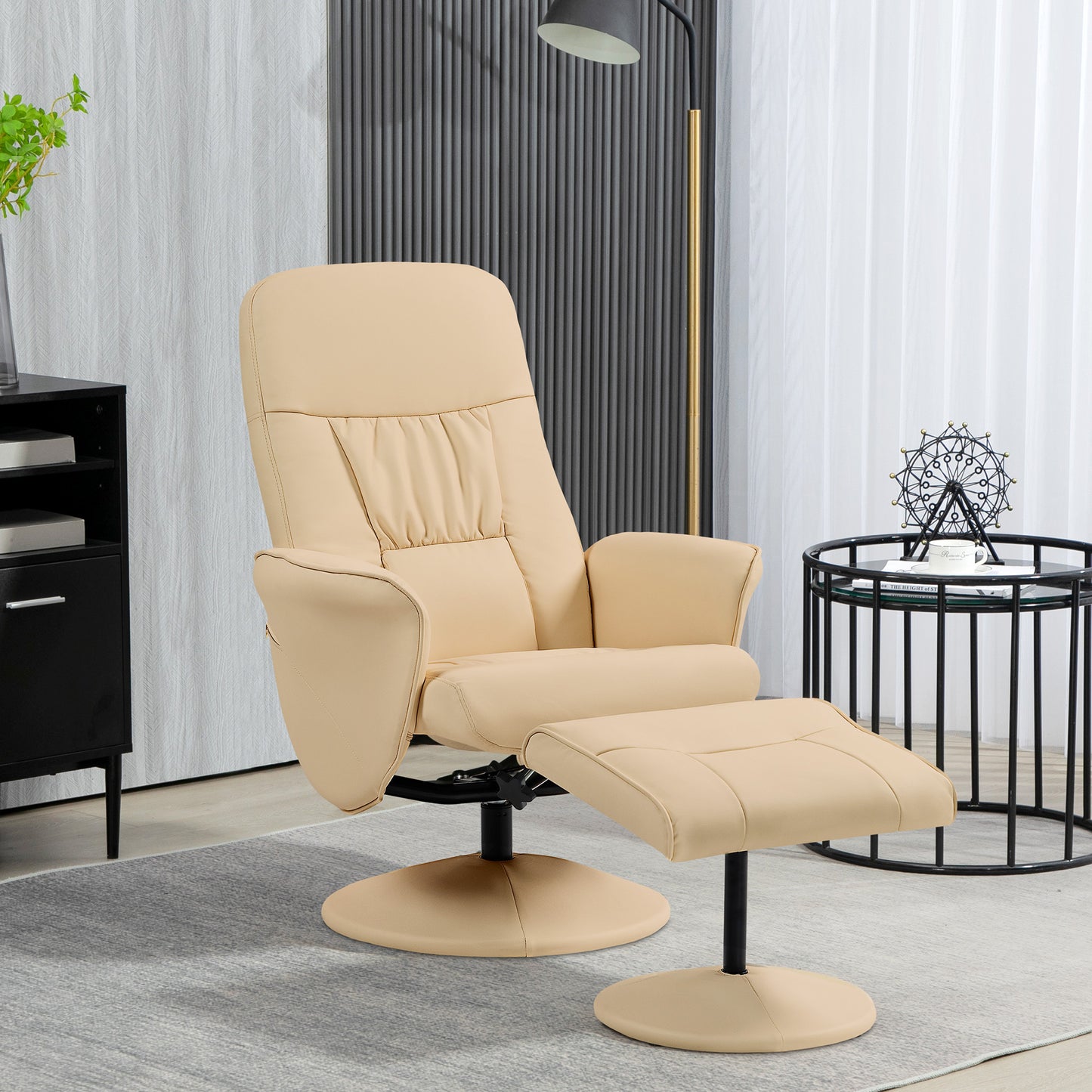 Relaxstoel – Relaxfauteuil – Draaifauteuil – Loungestoel – Fauteuil – 360° Draaibaar – Verstelbare Rugleuning Tot 145° – Beige Synthetisch Metalen Frame