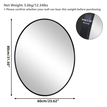 Ovale Wandspiegel – Grote Spiegel – Zwarte Muurspiegel – Decoratieve Spiegel – Badkamerspiegel – 60x80 cm – Zwart Geborsteld Aluminium Frame – 4 mm HD Glas