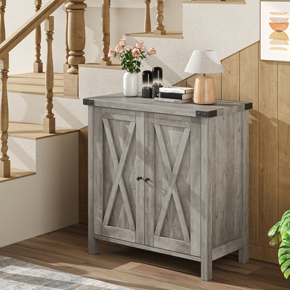 Buffetkast – Buffetkastje – Dressoir – Opbergkast – Kastje – Grijs – Massief Hout & Metaal – Verstelbare Plank – Vrijstaand – Industrieel Vintage Design