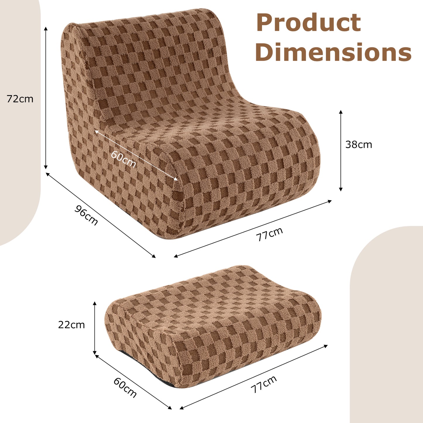 Zitzak – Zitkussen – Loungestoel – Bean Bag – Fauteuil – Teddy Fleece – Één Stuk Schuimvulling – Inclusief Ottoman