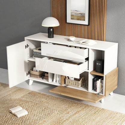 Storage Cabinet, Storage Cabinet, Large Storage Space High Gloss White Log Colour Sideboard, Modern Living Room Cabinet, 130*40*70Cm