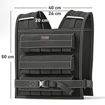 Gewichtsvest – Verzwaarde Vest – Weight Vest – Trainingsvest – Fitnessvest – Verstelbaar Tot 15 kg – Reflecterende Strips – Duurzaam Ijzer