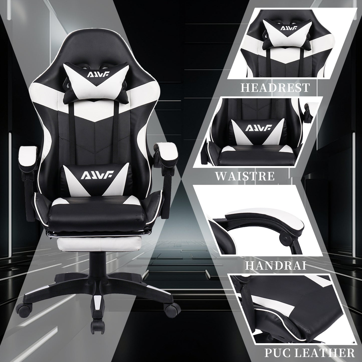 Gamingstoel – Gamestoel – Gaming Chair – Bureaustoel – Game Stoel – Ergonomisch Design – Verstelbare Lendensteun & Draaibare Hoofdsteun – Rood Kunstleer – Hoog Zitcomfort
