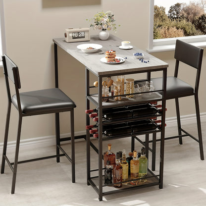 Eettafelset 2 Persoons – Kleine Tafelset – Bistroset – Barhoogte Tafel Met Stoelen – Keukenmeubel – Opbergruimte Onder Tafel – Compact Ontwerp – Stabiele Metaal Hout Mix – Neutraal Grijs
