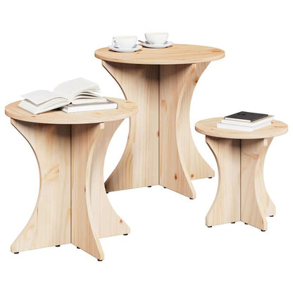Coffee Table 3pcs Natuurlijk 46 X 46 X 47 Cm Solid Pine Wood Practical, Removable, Suitable for All Seasons