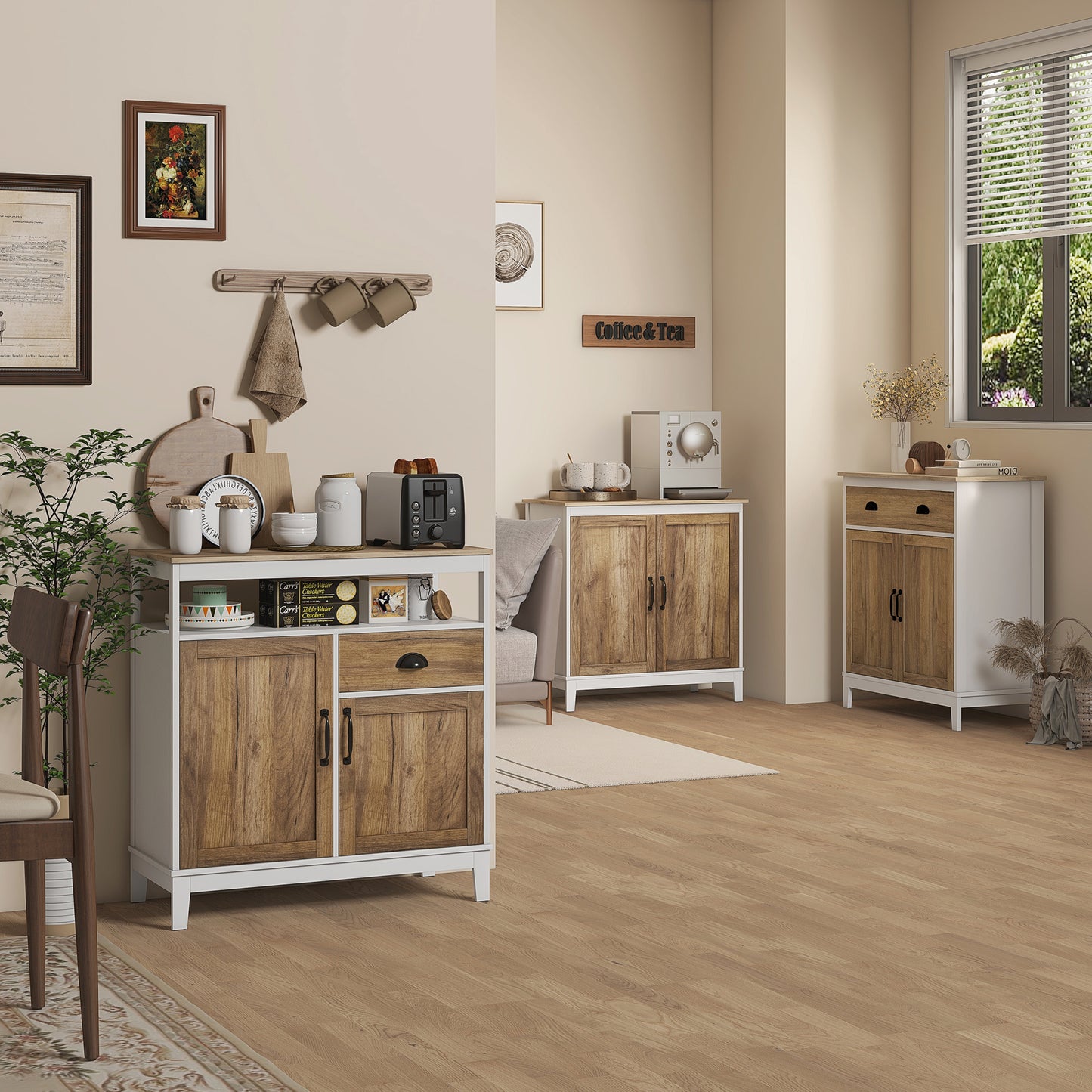 Buffetkast – Opbergkast – Keukenkast – Dressoir – Kast Met Lade – Bruin Eiken – 76,6 x 35 x 81,5 cm – Verstelbare Plank