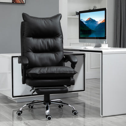 Bureaustoel – Kantoorstoel – Draaistoel – Gamestoel – Ergonomische Stoel – Verstelbare Zithoogte – Kunstleren Bekleding – Met Voetensteun – Zwart – 66 x 72 x 122-130 cm