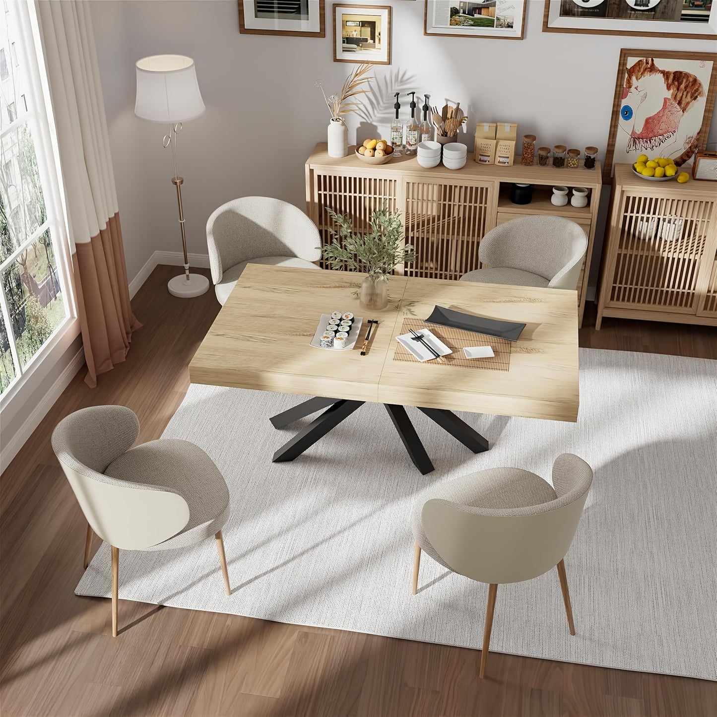 Uitklapbare Eettafel – Uitschuifbare Tafel – Opklapbare Eettafel – Verlengbare Keukentafel – Industriële Eettafel – Geel Industrieel Design – 120-150 cm Met Metaal X-Poot
