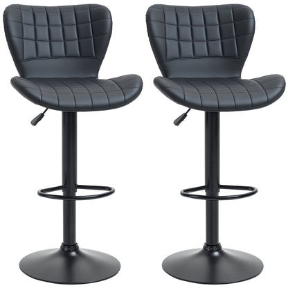 Barkrukken – Barkruk Retro – Barstoel – Keukenkruk – Hoge Stoel – Set Van 2 – Verstelbare Hoogte 89-109 cm – Mat Zwart Design