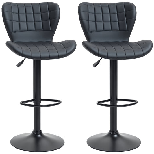 Barkrukken – Barkruk Retro – Barstoel – Keukenkruk – Hoge Stoel – Set Van 2 – Verstelbare Hoogte 89-109 cm – Mat Zwart Design