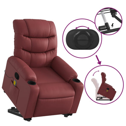 Sta-op stoel elektrisch – Elektrische Relaxfauteuil – Verstelbare Zetel – Opsta Fauteuil – Elektrische Liftfunctie – Kunstleer Bekleding wijnrood