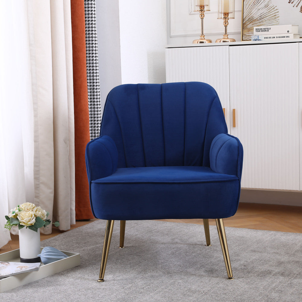 Leisure Fauteuil – Relaxstoel – Velvet Stoel – Leesstoel – Zitsfauteuil – Donkerblauw – Zacht Velvet – Compact Ontwerp