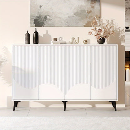 Modern White Metal Storage Cabinet with 4 Doors & Adjustable Shelves - Freestanding Floor Cabinet, 68.58cm Height, 4-Wheel Mobility, No Assembly Required, Space-Saving Design for Entryway, Living Room, Bedroom - Durable Metal