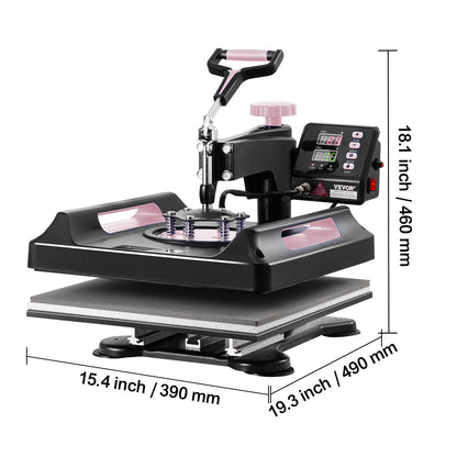 VEVOR 8 in 1 Heat Press Machine 15x15 in 30oz Tumbler Press T-Shirts Black