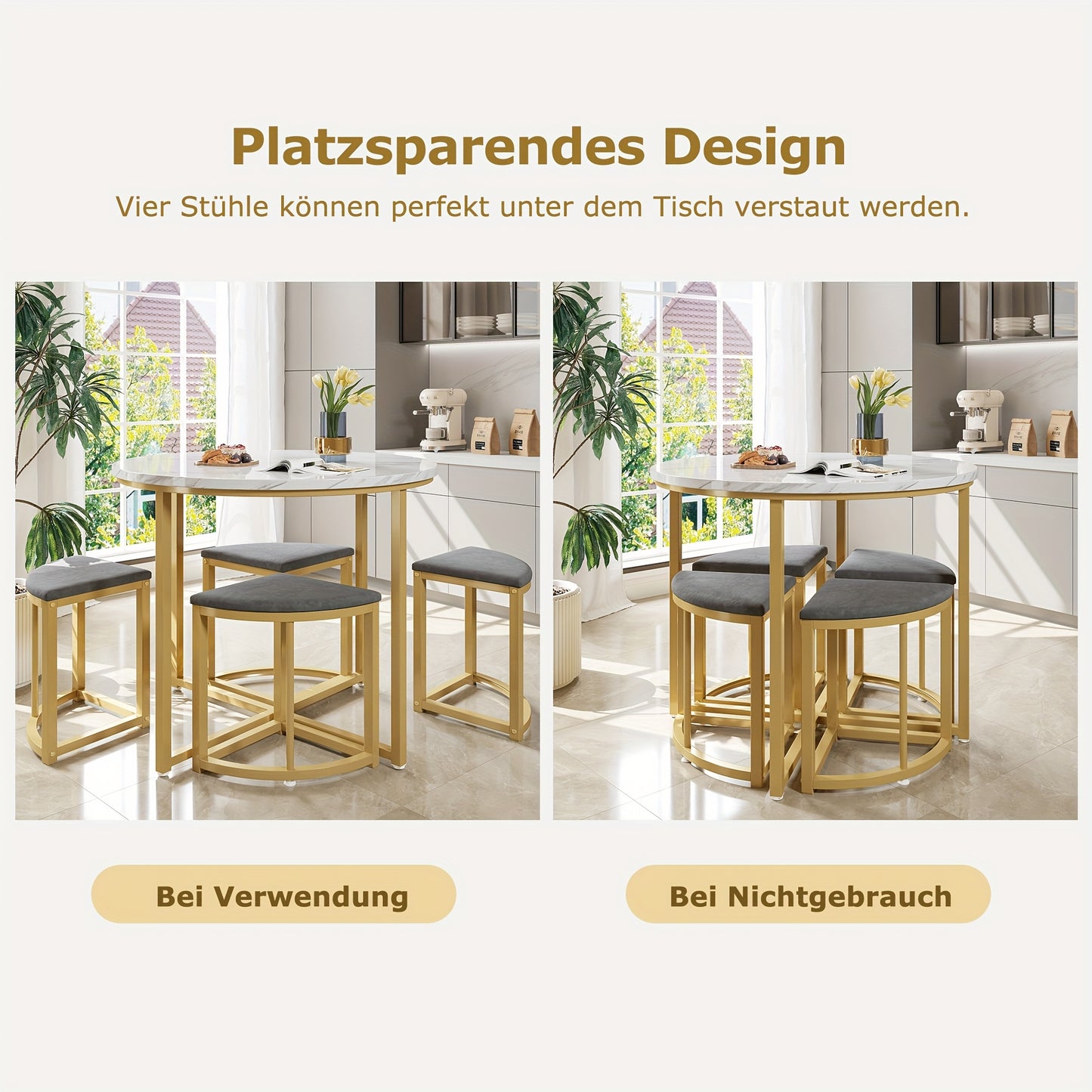 Dining Room Furniture Set, Dining Table and Chairs (Four), MDF Table Top and Gilded Iron Frame Dining Table and Chairs, Velvet Chairs, Modern Luxury Table and Chairs to Ensure Unparalleled Dining Experience