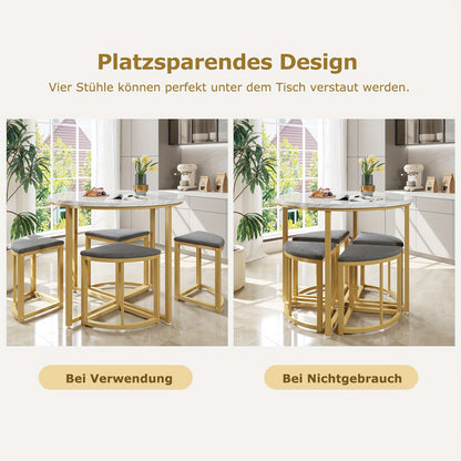 Dining Room Furniture Set, Dining Table and Chairs (Four), MDF Table Top and Gilded Iron Frame Dining Table and Chairs, Velvet Chairs, Modern Luxury Table and Chairs to Ensure Unparalleled Dining Experience