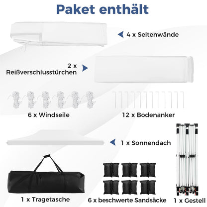 Vouwtent – Partytent – Evenemententent – Tuinkamer – Garden Pavilion – 3x6m Wit – Waterdicht – UV Bescherming 50+